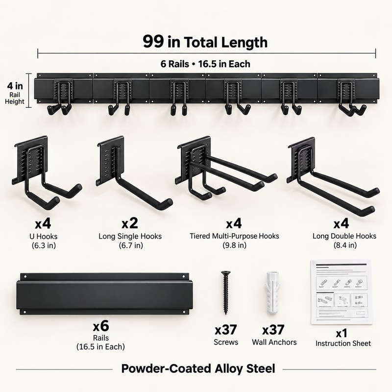 99 Inch Garage Tool Organizer, Heavy Duty Wall Mount Storage
