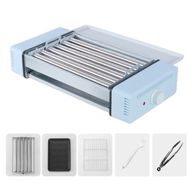 HBN Hot Dog Roller Machine with Grill Plates & Removable Griddle - Compact Electric Cooker for Hot Dogs, Sausages, Breakfast, Camping - Includes Silicone Brush & Tongs(SB）