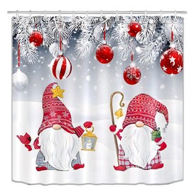 Cortina de ducha navideña para baño, diseño de gnomo de Navidad, regalo de Navidad, divertido muñeco de nieve, tela de poliéster con ganchos (72x72 pulgadas) (S20)