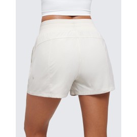 CRZ YOGA Lightweight Casual Shorts for Women 3.5" High Waisted Linerless Athletic Running Hiking Shorts with Zip Pockets Milky White (Bone) Small