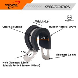 WISSXNA 3/4'' Wire Cable Clamps Set-Stainless Steel 304 Cushioned Loom Cable Rubber Insulated Clamps Assortment Kit For Tube, Pipe Or Wire Cord Installation(20PACK)