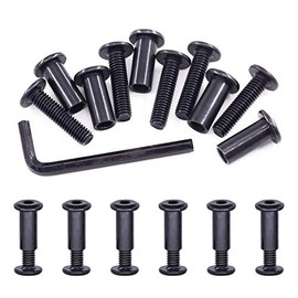 Swpeet 25Pcs M6x25mm Carbon Steel Black Hex Drive Socket Cap Bolts Barrel Nuts Assortment Kit with 1Pcs Allen Wrench, Screw Post Fit for Furniture Countsunk Belt Buckle Leather Binding Bolts