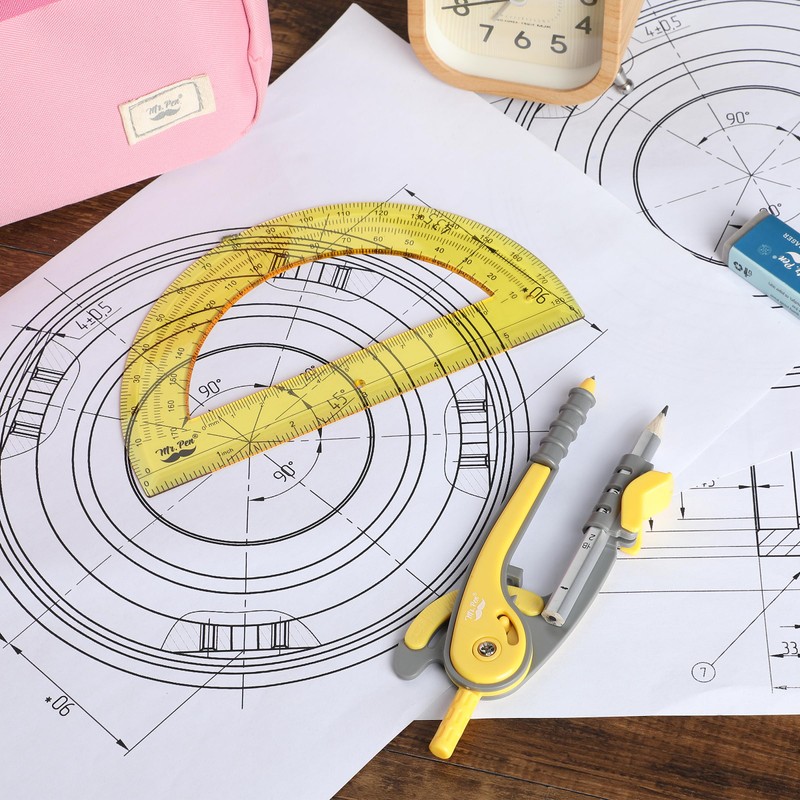 Mr. Pen- Compass and Protractor Set, Yellow, Compass Geometry Tool,