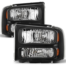 AKKON - For Black Bezel 99-04 F-Series Superduty 00-04 Excursion Headlights Front Lamps Replacement Pair