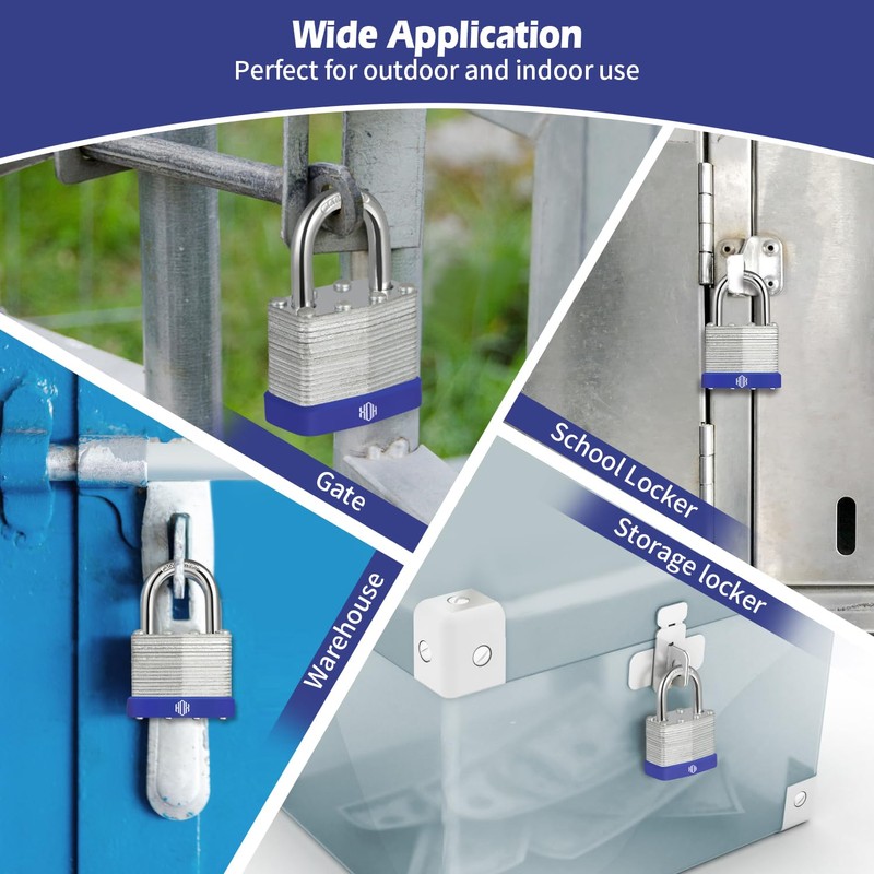 HOX Locks 6-Pack Keyed-Alike Padlocks w/ 1.2” Shackle, 1-9/16” Wide