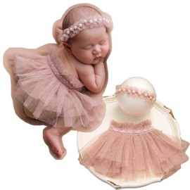 Accesorios de fotografía para bebé recién nacido, falda de tul de encaje para niñas recién nacidas, tocado para sesión de fotos (marrón)