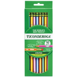 Ticonderoga Ticonderoga X13910 Striped Wood-Cased Pencils, 2 HB Soft, Pre-Sharpened, 10 Count, Assorted Colors