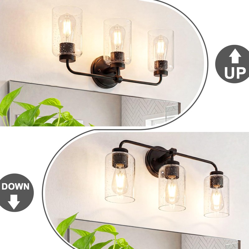 ALAISLYC 3-Light Bathroom Vanity Light Fixtures, 18 Inch Black Vanity