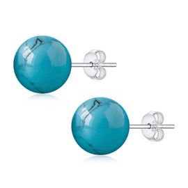 8mm Natural Turquoise Stud Earrings for Women, Hypoallergenic 925 Sterling Silver Posts Blue Gemstone Ball Earrings Jewelry for Her Wife Girlfriend Mom Daughter