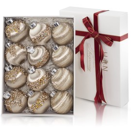 Satin Christmas Balls Ornaments, Silk Christmas Hanging Ball Decorations, 12Pcs 4" Luxury Vintage Christmas Tree Decor for Xmas Holiday Wedding Party, Package (Champagne)