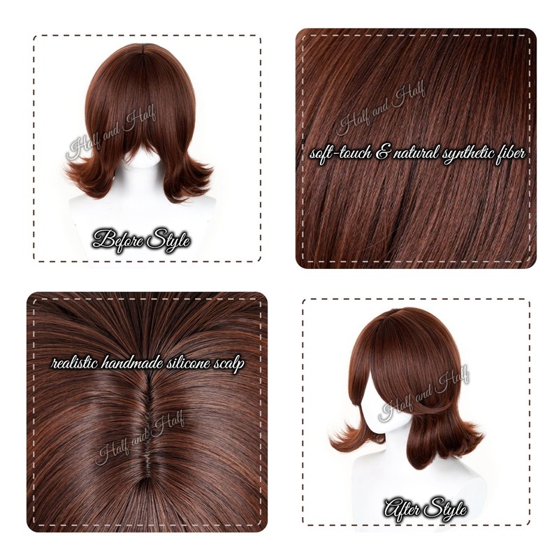 Short Curly Deep Brown Princess Costume Wig Set Red Brown