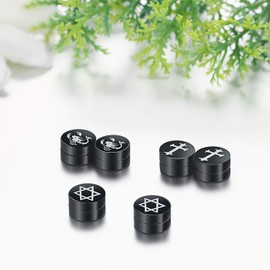 JewelryWe Magnetic Earrings,Hip Hop Punk Style Multi Pattern Non-piercing Ear Magnets Stainless Steel Earring Set for Men Women(3Pairs)