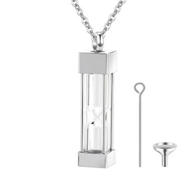 Glass Hourglass Cremation Jewelry Necklace for Ashes Memorial Lockets for Ashes Stainless Steel Keepsake Urn Ashes Pendants for Women/Men Loved One Memorial Jewelry