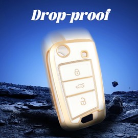 OFF WE GO OFF WE GO Autoschlssel Hlle Schlssel Hlle Schlsselhlle Cover fr VW Golf 7 Polo Skoda Octavia Tiguan MK7 Jetta Seat Leon Fabia Ibiza Fabia Superb Schlsselcover Schutz Geh?use, Wei? Gold