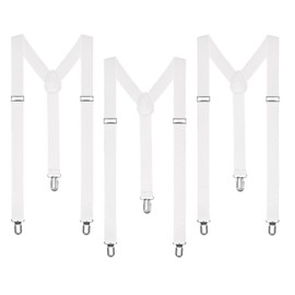 Boolavard Braces/Suspenders One Size Fully Adjustable Y Shaped With Strong Clips (3 x White)