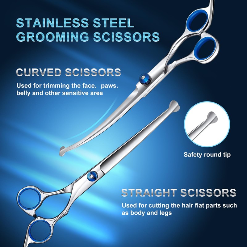 Professional Dog Grooming Scissors Set, 8-in-1 Stainless Steel Pet Grooming