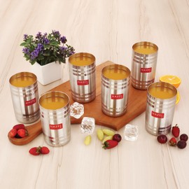 HAZEL Stainless Steel Glass Tumblers for Drinking | Unbreakable Steel Pint Cups, Set of 6, 15.21 FL.OZ.