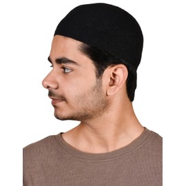 TRUNESS Kufi Hats for Men Muslim, Prayer Cap, Handicraft Taqiyah, Taqiyah Cap (US, Alpha, One Size, Standard, White White & Black Black)