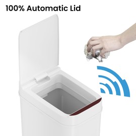 iTouchless 3 Gallon Sensor Bathroom Trash Can with Lid, White Plastic 10 Liter Slim Touchless Automatic Garbage Bin, Smart Narrow Small Waste Basket for Bedroom Home Office Bedroom Kitchen Livingroom