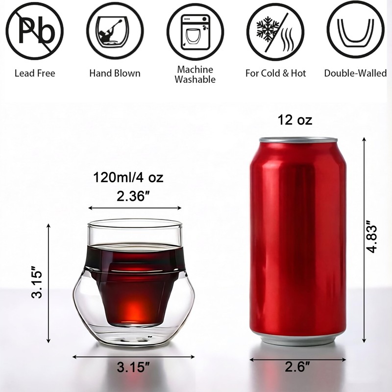 SYJAN HOME Double-Walled Espresso Cups,Small Unique Glass,Set of 2, 4oz