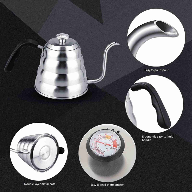 304 Stainless Steel Pour Over Coffee Gooseneck Kettle Teapot with