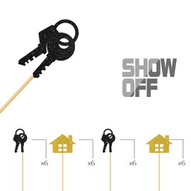 MonMon & Craft Welcome Home Cupcake Toppers - Housewarming Party Cupcake Decor - New Home Party Decor - New Home New Chapter Party Decorations Home Cupcake Toppers - 24 Pcs Gold Black Glitter