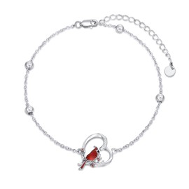 LWXIE Red Cardinal Bracelet with Diamond 925 Sterling Silver Cardinal Bracelet for Women Cardinal Jewelry Gift for Her Anniversary Birthday Christmas