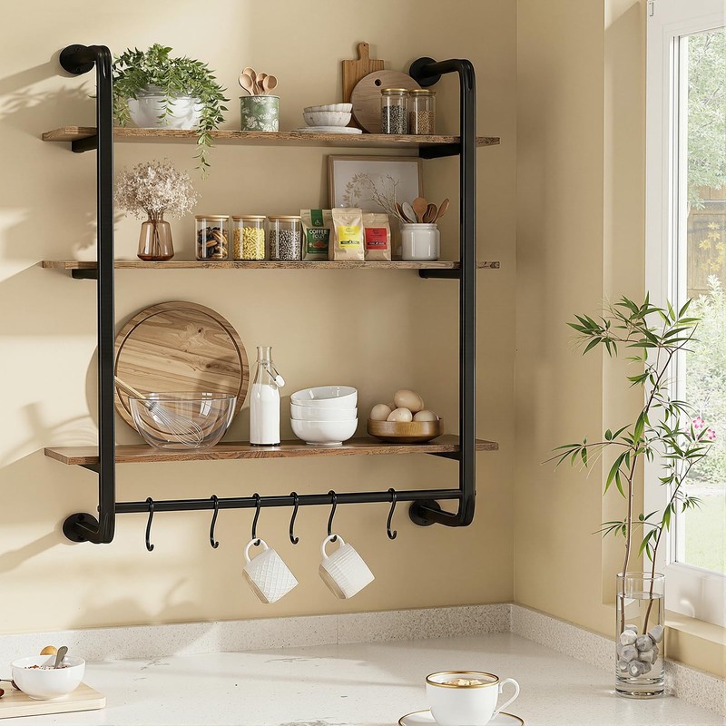 Kssiaz 3 Tier Industrial Pipe Floating Shelf, 24" Kitchen Wall