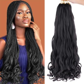 Xtrend Pre Stretched French Curly Braiding Hair 26 Inch 8 Packs Bouncy Loose Wave Braiding Hair Hot Water Setting Yaki Texture Synthetic French Curls for Women Black Hair Extensions (26 Inches, 1B#)