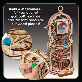 MindWare Gearjits: Gumball Machine Marble Coaster – Wooden 3D Building Puzzle for Teens & Adults – DIY STEM Building Toys for Kids – Fun for Adults Too – Ages 12 and Up