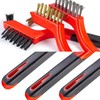 Wire Brush Set 3Pcs, Nylon/Brass/Stainless Steel Bristles with Curved Handle