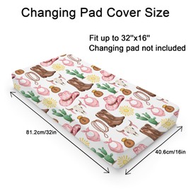 Western Cowgirl Baby Changing Pad Cover for Boys & Girls 32''x16'' Desert Cowboy Hat Boot Sun Cactus Unisex Fitted Changing Table Mats Sheets Soft Breathable Cradle & Bassinet Sheets Pink