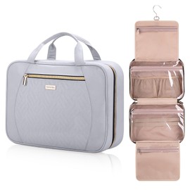 TBTOTRA Toiletry Bag Travel Bag with Hanging Hook, Water-resistant Makeup Cosmetic Bag Travel Organizer for Accessories, Full-size Container, Travel Toiletry Bag for women, Grey