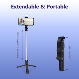 flintronic Selfie Stick Tripod with Fill Light, Stable Tripod with Wireless Bluetooth Remote Control, 100CM Extendable Portable Aluminum Selfie Stick Compatible for ios and Android, Cameras