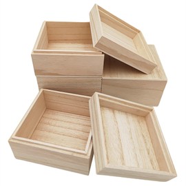 Anktily Unfinished Wooden Crates with Top Lids, 10 x 10 x 6 cm, Small Square Wooden Crates, Rustic Wooden Containers for Crafts, Home Storage, Pack of 4