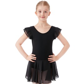 HiDance Girls' Ballet Dress Leotards, Ballerina Dance Dress Ballet Leotards with Skirt (Style 2-Black, 6-7 Years)