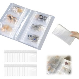 Libro Organizador de Joyas Transparente, Estuche Portátil para Aretes, Collares y Anillos, Almacenamiento Clasificado de Accesorios (50)