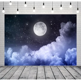 CORFOTO Fabric 7x5ft Moon Backdrop Photography Full Moon Night Black Starry Sky Picture for Newborn Baby Shower Birthday Party Kids Girl Art Portrait Photoshoot Background Bedroom Wall Decor Prop