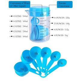 7 Pcs Measuring Spoons Sets, Measuring Cups and Spoons Set, dosing Spoons 2.5 ml, 5 ml, 7.5 ml, 15 ml, 60 ml, 80 ml, dosing Cups 500 ml, Plastic Measuring Cups Tools Sets & Scale (Pink)