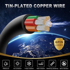 DEKIEVALE 22 Gauge 6 Conductor Electrical Wire, 30FT 22AWG Black PVC Stranded Tinned Copper 6 Wire Cable, 22/6 Cord Extension Cable