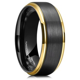 King Will Mens 8mm Black Tungsten Carbide Ring Matte Brushed Gold Plated Beveled Edge Wedding Band 10