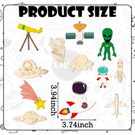 JellyArch 24 Pcs Unfinished Wood Cutouts for Kids Paint Your Own Painting Bulk Kits and Crafts for Kids Magnets Creature Classroom School Birthday Gifts Party Favor (Space)