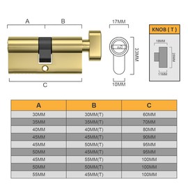 Bwintech Bwintech 1 Stck 40T/40mm Euro Messingzylinder, 80mm Drehknauf/Schlsselzylinderschloss mit 5 horizontalen Messingschlsseln,Anti Picking,Anti Bohr,Anti Snap,Anti Bumping, poliertes Messing Finish