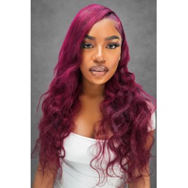 My City Wigs 99J Burgundy Body Wave Lace Front Wig - 13x4 Human Hair, 150% Density, Bleached Knots, Natural Hairline, Glueless, Heat Resistant for Black Women 30 Inches, Soft & Silky (18 Inch)