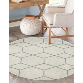 Unique Loom Trellis Frieze Collection Area Rug - Geometric (10' Round, Ivory/Gray)
