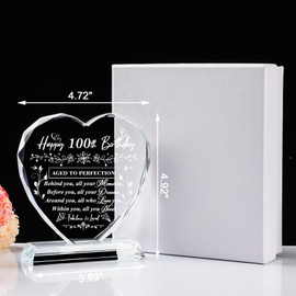 QIANRUNA 100th Birthday Gifts for Women Men, Laser Crystal Heart 100th Birthday Decorations Ideas, Happy Birthday Gifts for 100 Year Old Men Women Husband Wife Mom Dad Grandma Grandpa