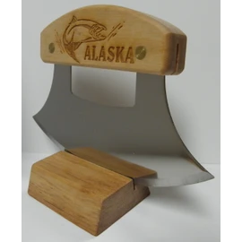 Alaskan Ulu Inupiat Style with Salmon Etched Birchwood Handle 6 Inch