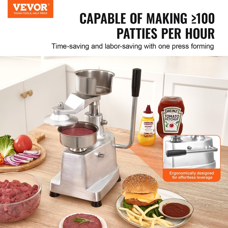 VEVOR Commercial Burger Patty Maker, 100mm/4inch Hamburger Beef Patty Maker,