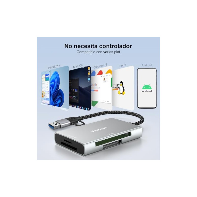 vantisan Lector de Tarjeta de Memoria Múltiple 4 en1,Adaptador Lector