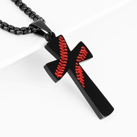 HZMAN To Bonus My Son, Baseball Cross Necklace I CAN DO ALL THINGS Bible Verse Stainless Steel Necklace Christmas Birthday Gift from Mom Dad (Black)